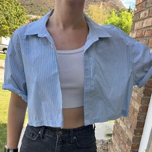 Crop Top - Cropped Button Down - Wide top / blouse summer